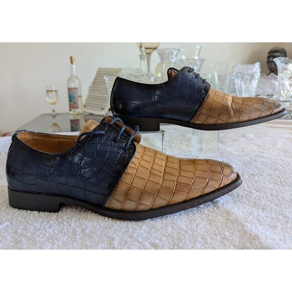 Antonio Cerrelli Elite 6729 Tan Blue Gator Print Lace-Up Dress Shoes main image 8